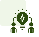 Two figures sharing a light bulb idea.