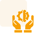 Hands holding gear symbol on black background.
