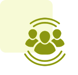 Green people icons with concentric circles.